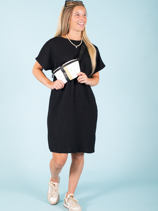 Ribbed Pocket Mini Dress Black