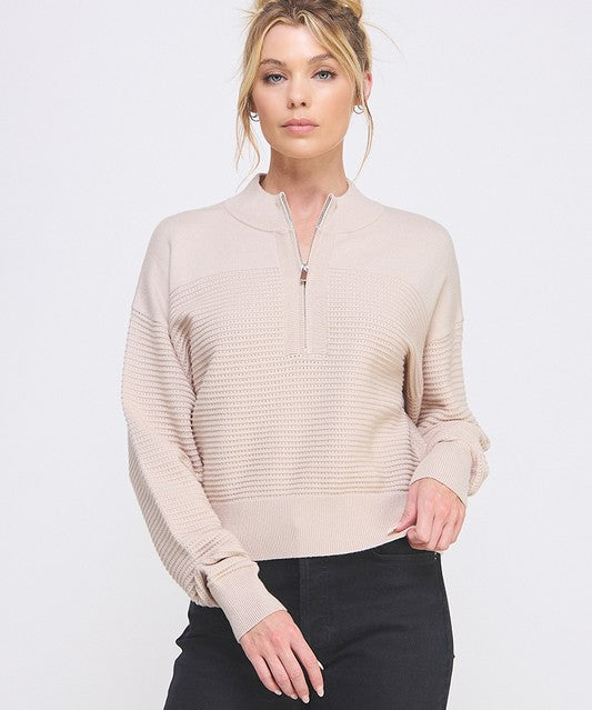 Waffle Knit Quarter Zip Pullover