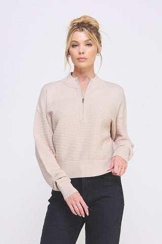 Waffle Knit Quarter Zip Pullover