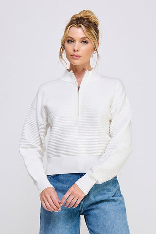 Waffle Knit Quarter Zip Pullover