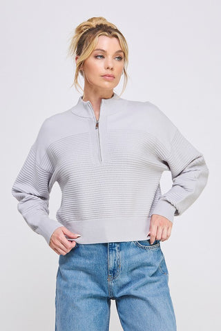 Waffle Knit Quarter Zip Pullover