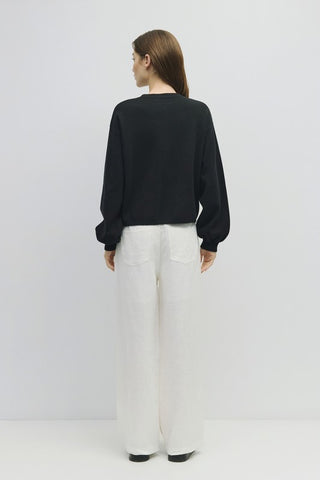 Semi-Cropped Henley Knit Long Sleeve Top