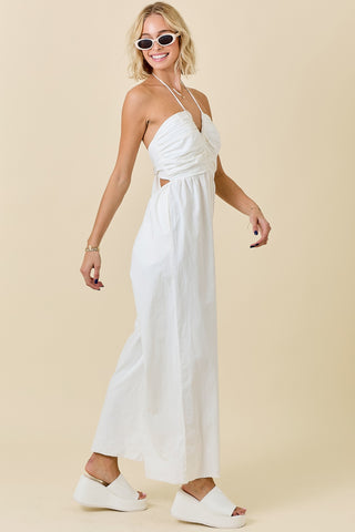 Halter Denim Jumpsuit White