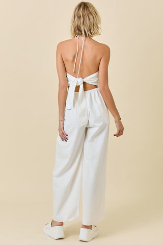 Halter Denim Jumpsuit White