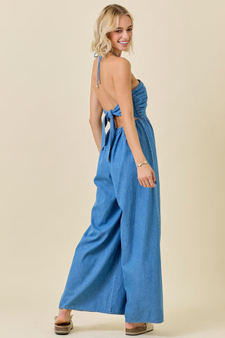 Halter Denim Jumpsuit Blue