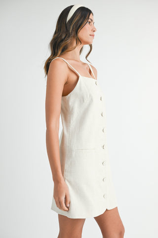 Button Front Linen Mini Dress