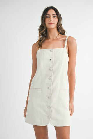 Button Front Linen Mini Dress