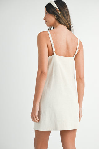Button Front Linen Mini Dress