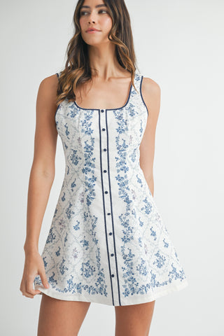 Button Front Floral Mini Dress