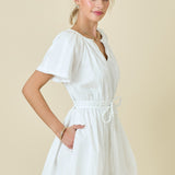 Belted Shirred Mini Dress