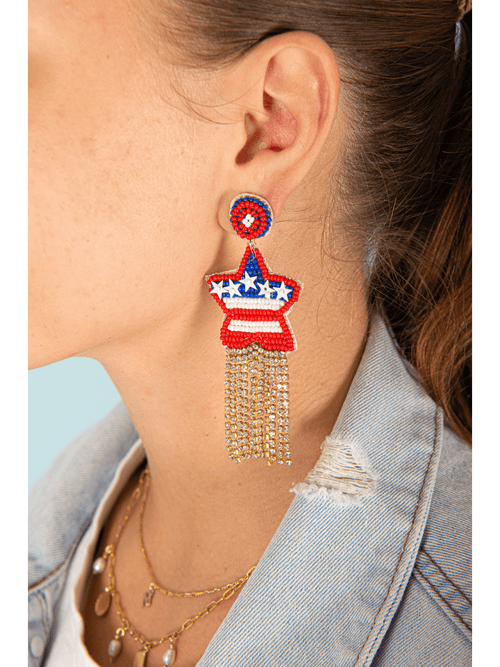 USA Flag Star Dangle Earrings