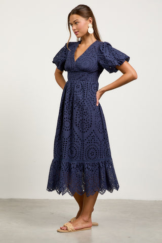 Eyelet Lace Midi Dress Navy