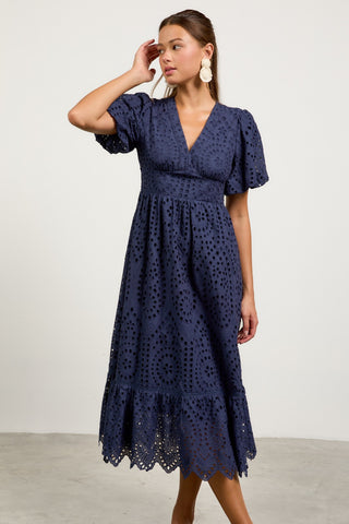 Eyelet Lace Midi Dress Navy
