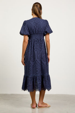 Eyelet Lace Midi Dress Navy
