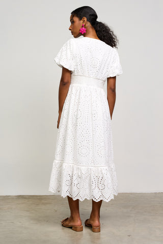 Eyelet Lace Midi Dress White