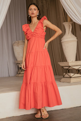 V-Neck Poplin Maxi Dress