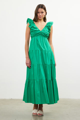 V-Neck Poplin Maxi Dress