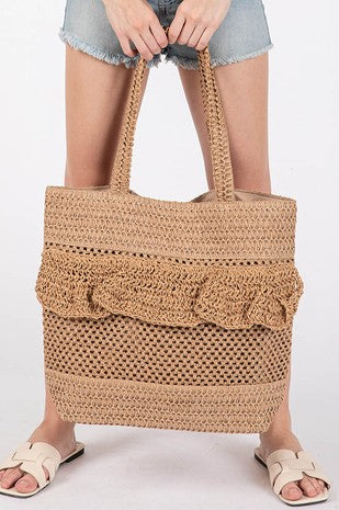 Ruffle Beach Bag Taupe