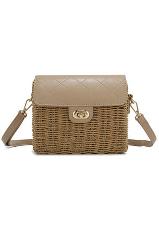 Quilted Straw Crossbody Tan