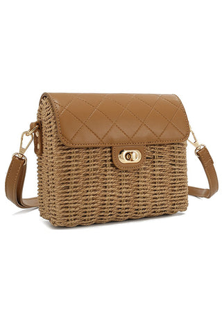Quilted Straw Crossbody Brown
