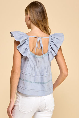Pleated Flutter Sleeve Top