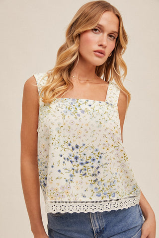 Floral Button Back Tank