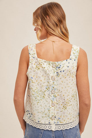 Floral Button Back Tank