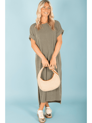 Ribbed Midi Shirt Dress