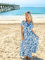 Pre-Order Blue and White Floral V-Neck Tiered Dress