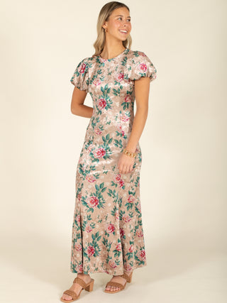 Puff Sleeve Floral Mermaid Midi Dress