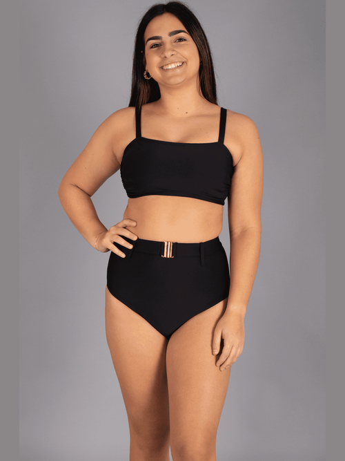 Black Belted High Rise Swimsuit Bottoms by Hermoza