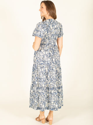 Pre-Order: Blue & White Daisy Print Maxi Dress