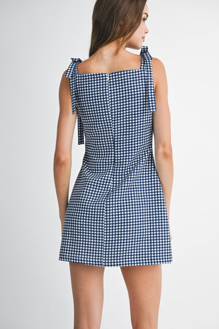 Gingham Self Tie Mini Dress