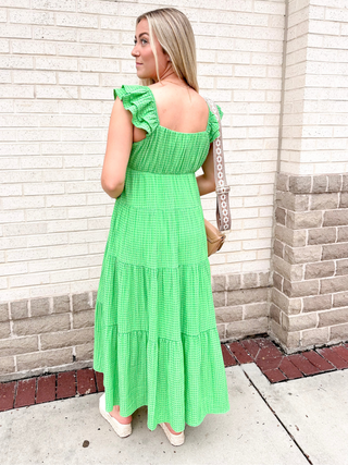 Flutter Sleeve Gingham Maxi Dress