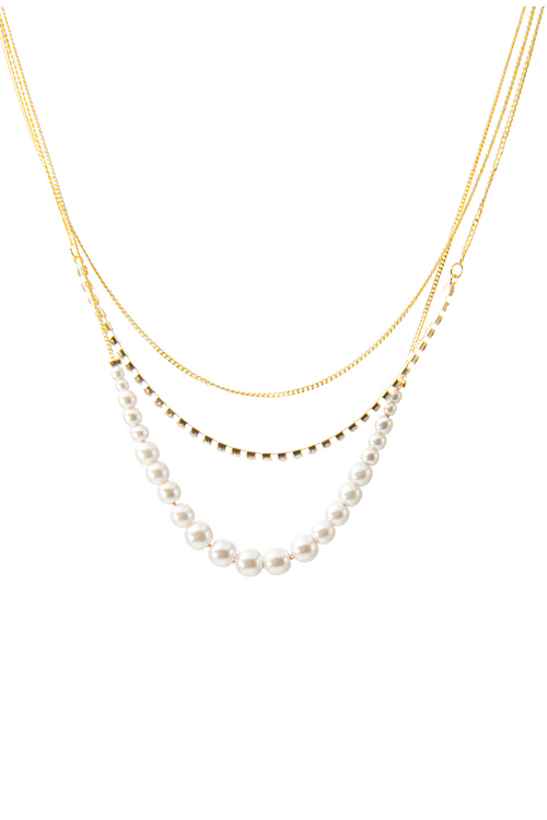 Pearl & Crystal Chain Triple Necklace
