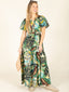 Pre-Order: Tropical Leaf Print V-Neck Maxi Dress