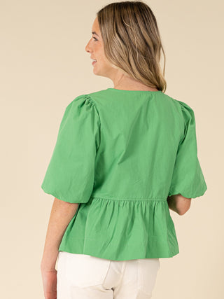 Puff Sleeve Front Tie Top