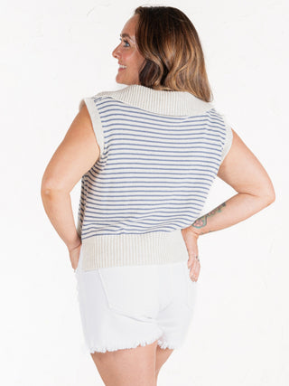 Knitted Collared Tank Blue