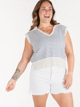 Knitted Collared Tank Blue