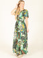 Pre-Order: Tropical Leaf Print V-Neck Maxi Dress