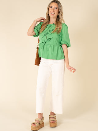 Puff Sleeve Front Tie Top