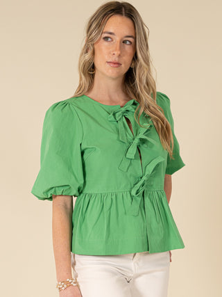 Puff Sleeve Front Tie Top