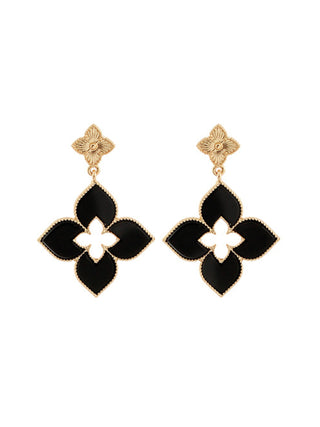 Clover Petal Drop Earrings Black