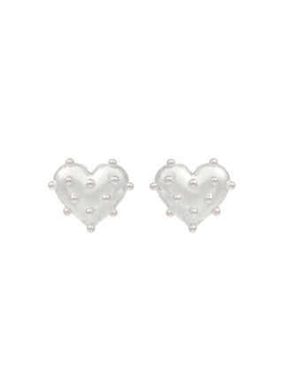 Pearl Deco Metal Heart Earrings Silver