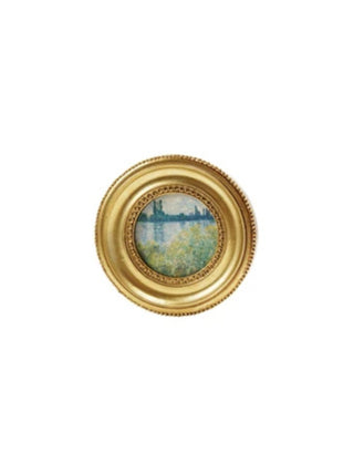 Gold Resin Mini Framed Art Magnet Round Waterfront