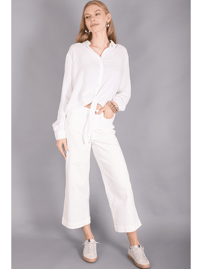 White Long Sleeve Collared Blouse