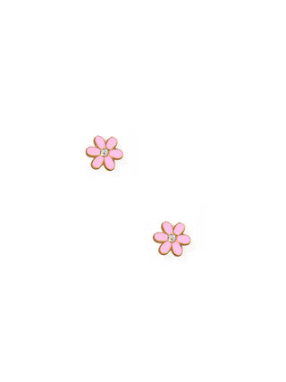 Gold Enamel Flower Flatback Stud Earrings Pink