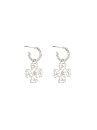 Dotted Cross Dangle Earrings Silver