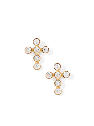 Gold CZ Cross Flatback Stud Earrings