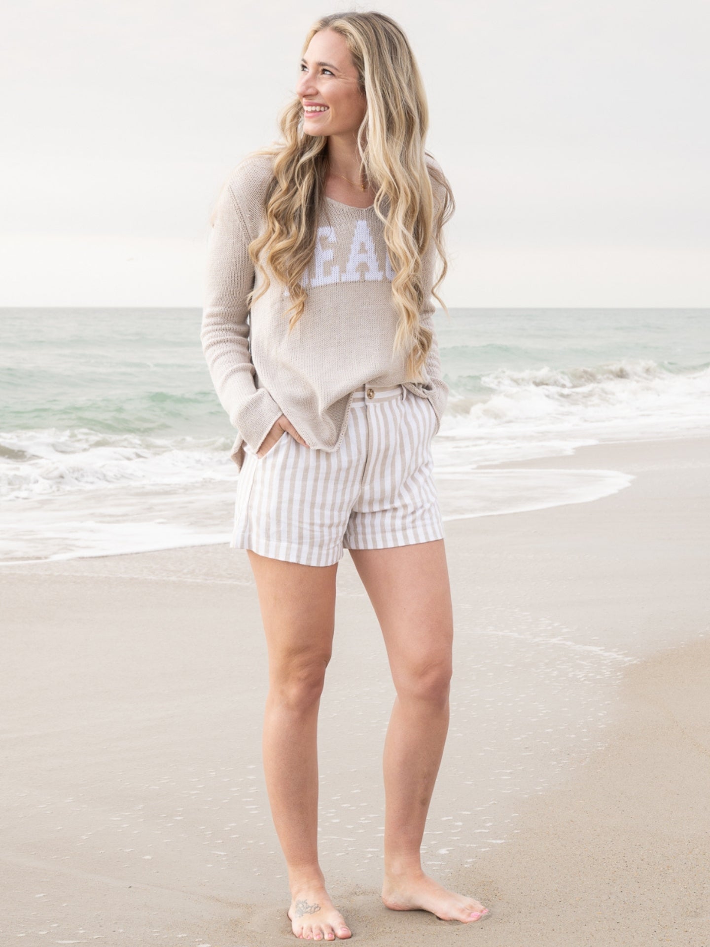 Beach V-Neck Sweater Beige